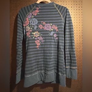 🔥SALE🔥 Scrapbook Navy Stripe Distressed Cardigan Raw Hems Floral M
